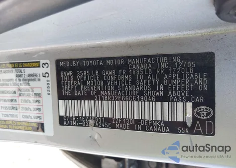 2006 Toyota Corolla Le from USA, damaged, VIN 2T1BR32E66C619046